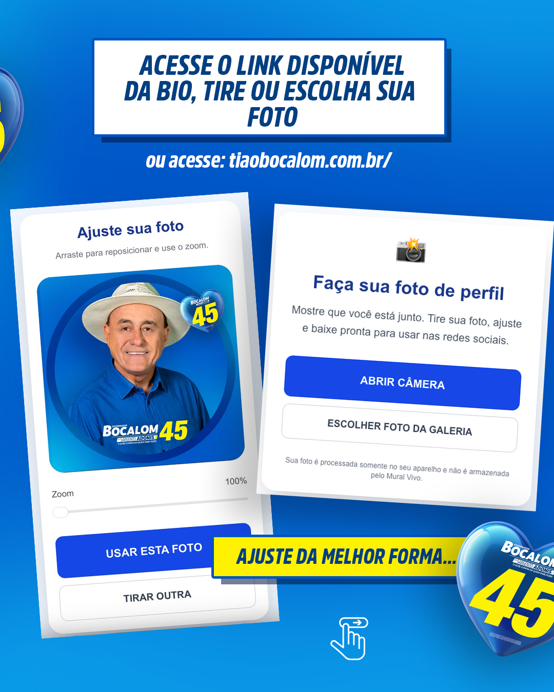 Passo 2: tire ou escolha uma foto e faça o ajuste